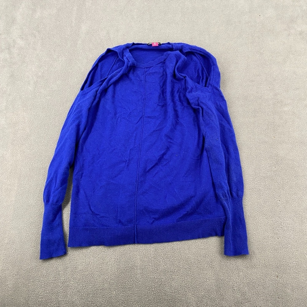 Vince Camuto Knitted Sweater Womens XS Blue Cotton Cold Shoulder Sleeve Pullover